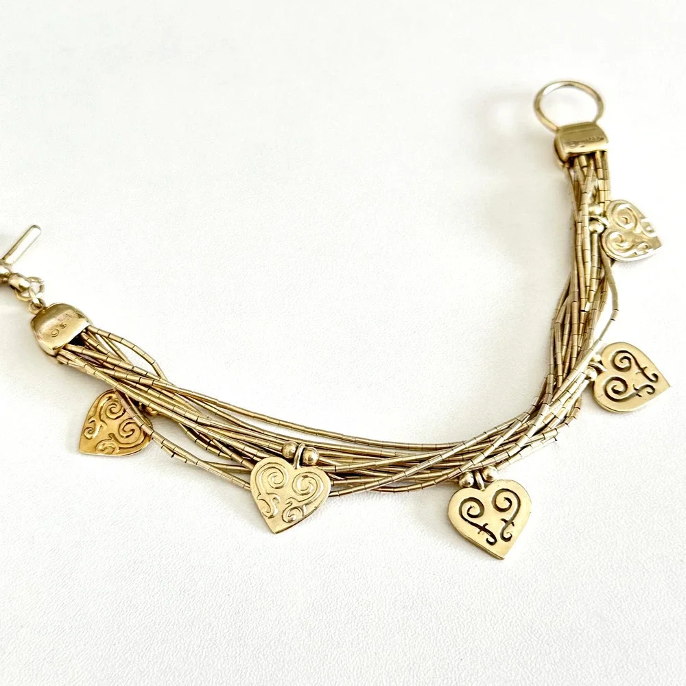 Shube Vintage 925 Liquid Sterling Silver Vermeil Multi Strand Heart Bracelet 7